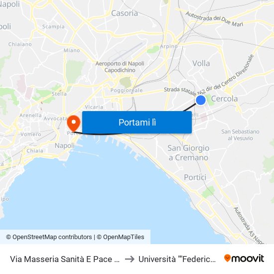 Via Masseria Sanità E Pace (Via A. Ninfo) to Università ""Federico Ii"" - Diarc map