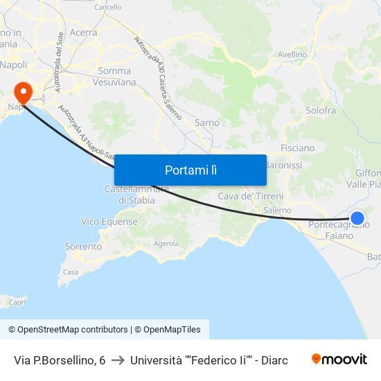 Via P.Borsellino, 6 to Università ""Federico Ii"" - Diarc map