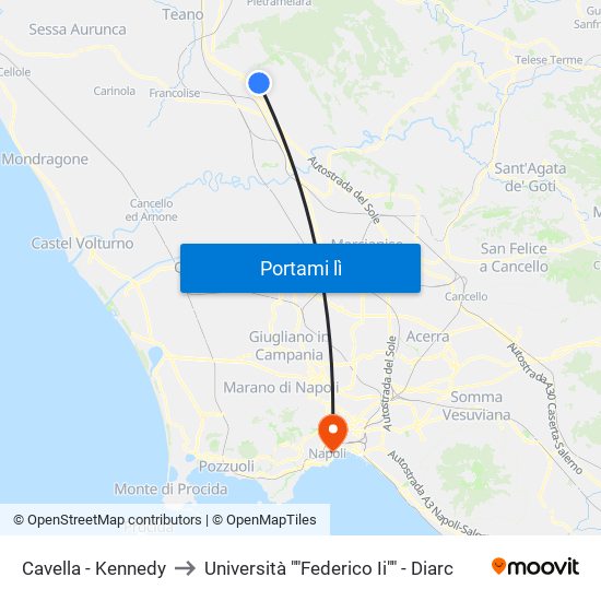 Cavella - Kennedy to Università ""Federico Ii"" - Diarc map