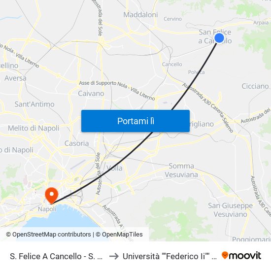 S. Felice A Cancello - S. Aniello to Università ""Federico Ii"" - Diarc map