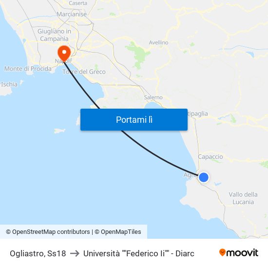 Ogliastro, Ss18 to Università ""Federico Ii"" - Diarc map
