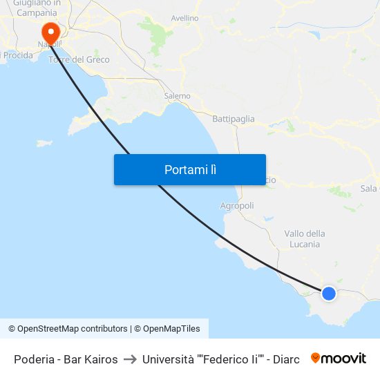 Poderia - Bar Kairos to Università ""Federico Ii"" - Diarc map