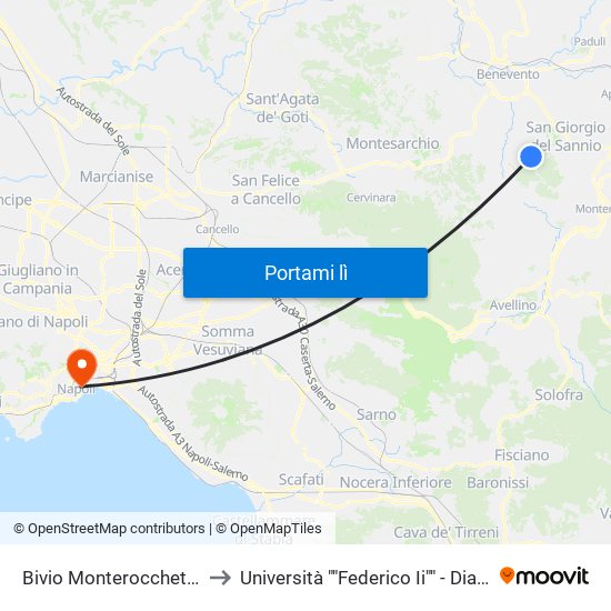 Bivio Monterocchetta to Università ""Federico Ii"" - Diarc map
