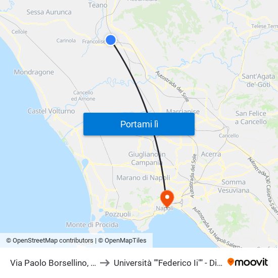 Via Paolo Borsellino, 11 to Università ""Federico Ii"" - Diarc map