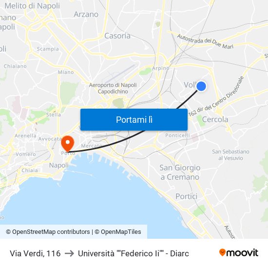 Via Verdi, 116 to Università ""Federico Ii"" - Diarc map