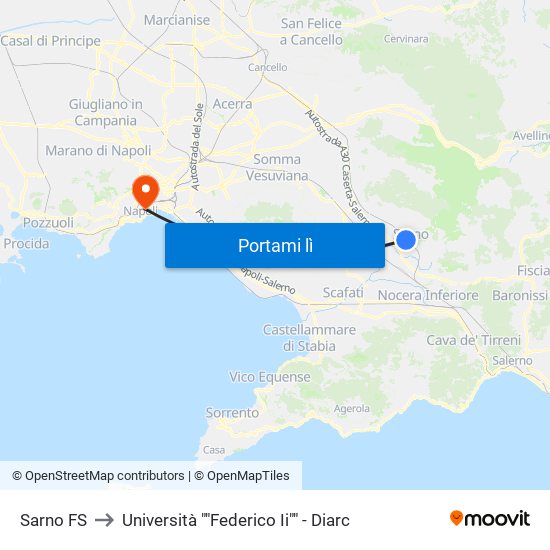 Sarno FS to Università ""Federico Ii"" - Diarc map