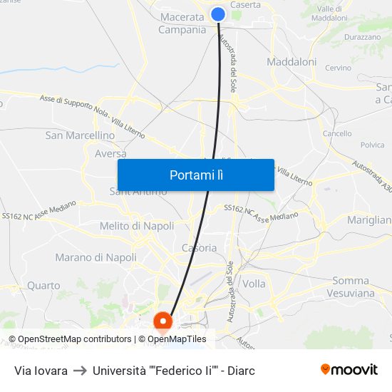Via Iovara to Università ""Federico Ii"" - Diarc map