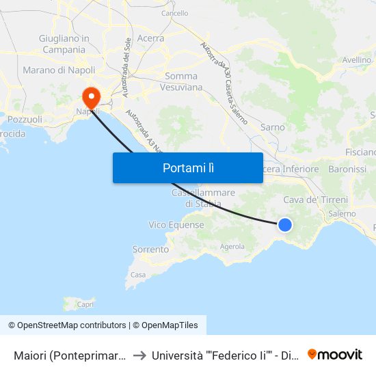 Maiori (Ponteprimario) to Università ""Federico Ii"" - Diarc map