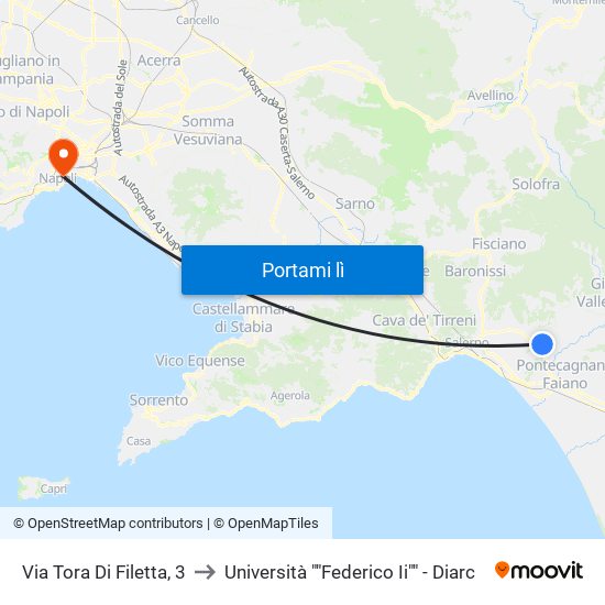 Via Tora Di Filetta, 3 to Università ""Federico Ii"" - Diarc map
