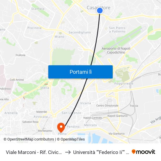 Viale Marconi - Rif. Civico N°88 to Università ""Federico Ii"" - Diarc map
