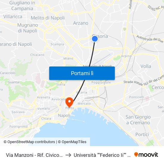 Via Manzoni - Rif. Civico N° 42 to Università ""Federico Ii"" - Diarc map