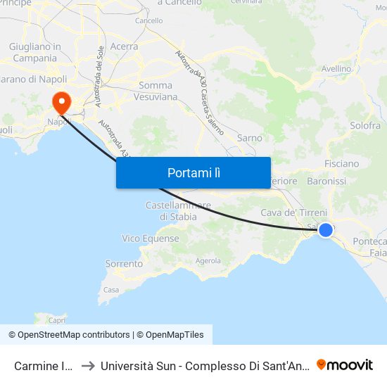 Carmine Inpdap to Università Sun - Complesso Di Sant'Andrea Delle Dame map