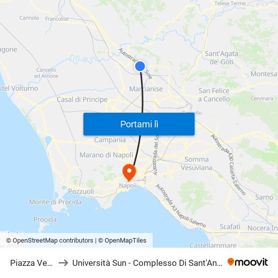 Piazza Verrazzo to Università Sun - Complesso Di Sant'Andrea Delle Dame map