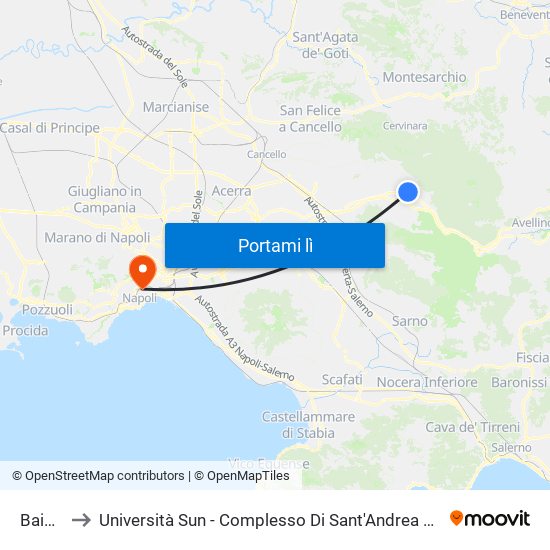 Baiano to Università Sun - Complesso Di Sant'Andrea Delle Dame map