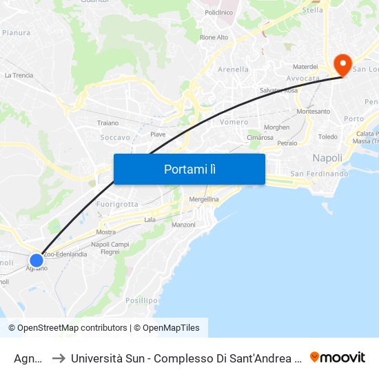 Agnano to Università Sun - Complesso Di Sant'Andrea Delle Dame map