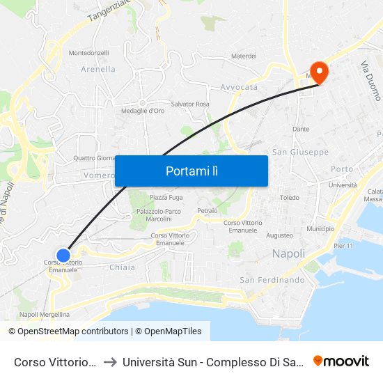 Corso Vittorio Emanuele to Università Sun - Complesso Di Sant'Andrea Delle Dame map