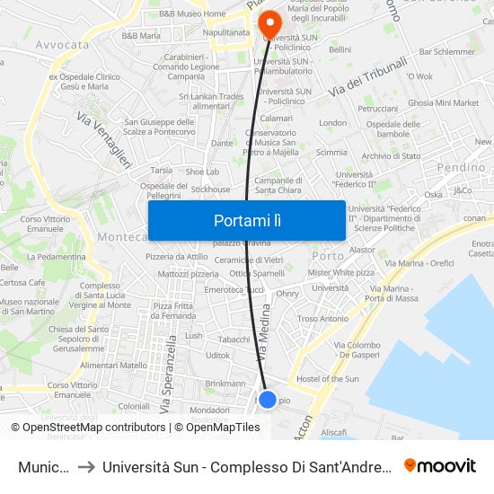 Municipio to Università Sun - Complesso Di Sant'Andrea Delle Dame map