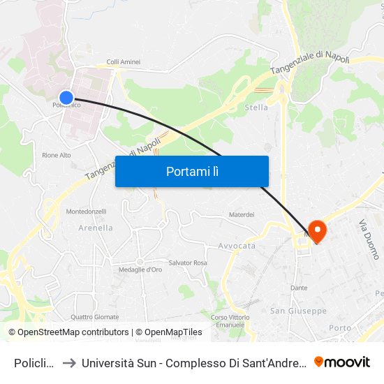 Policlinico to Università Sun - Complesso Di Sant'Andrea Delle Dame map