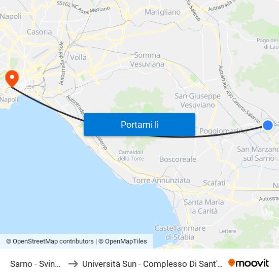 Sarno - Svincolo A30 to Università Sun - Complesso Di Sant'Andrea Delle Dame map