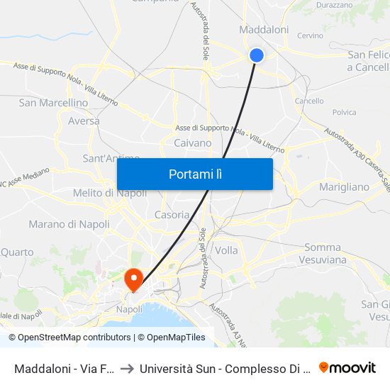 Maddaloni - Via Forche Caudine to Università Sun - Complesso Di Sant'Andrea Delle Dame map