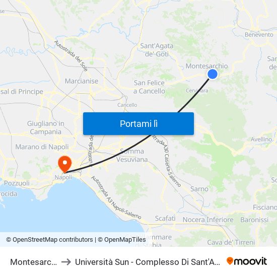 Montesarchio Z.I. to Università Sun - Complesso Di Sant'Andrea Delle Dame map