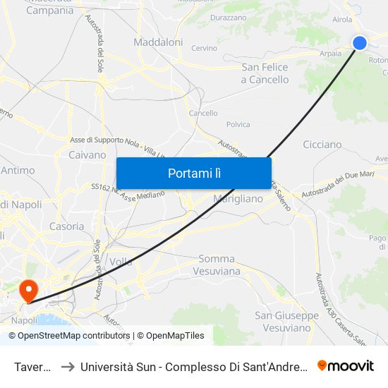 Tavernola to Università Sun - Complesso Di Sant'Andrea Delle Dame map