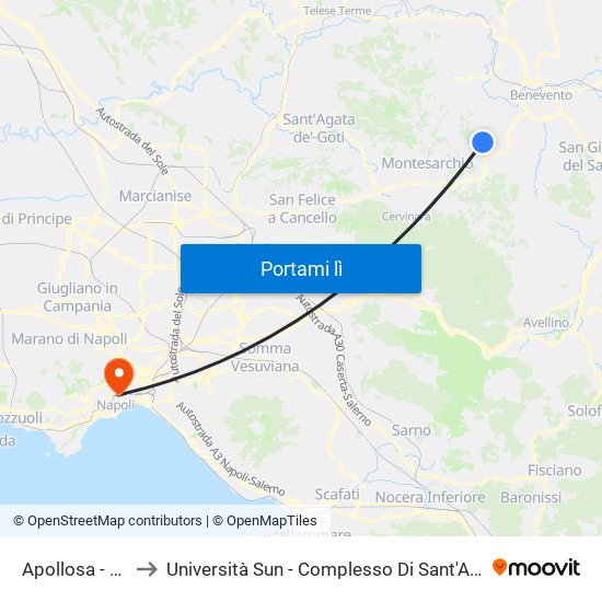 Apollosa - Vaccari to Università Sun - Complesso Di Sant'Andrea Delle Dame map
