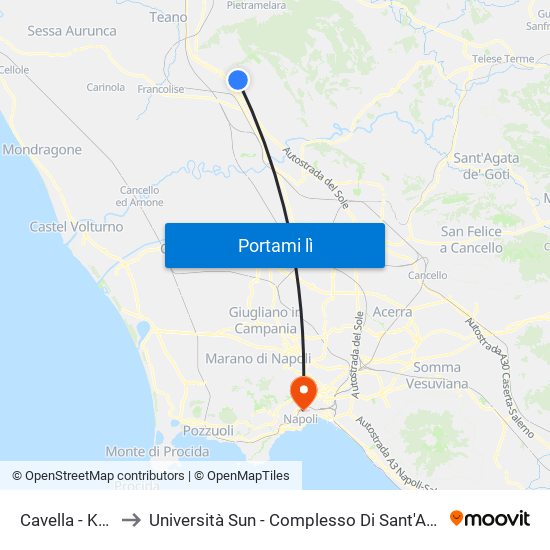 Cavella - Kennedy to Università Sun - Complesso Di Sant'Andrea Delle Dame map