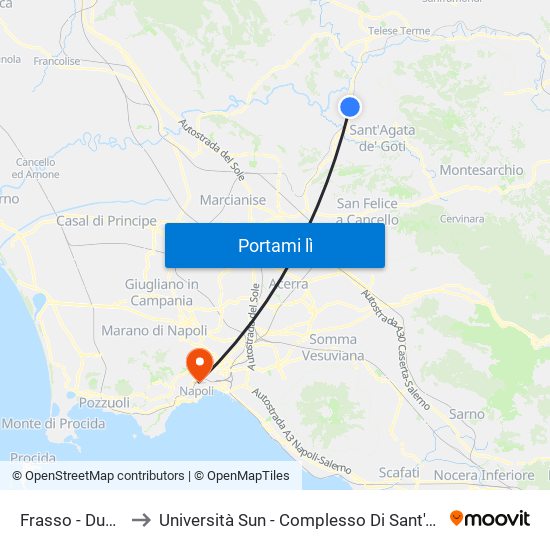 Frasso - Dugenta FS to Università Sun - Complesso Di Sant'Andrea Delle Dame map