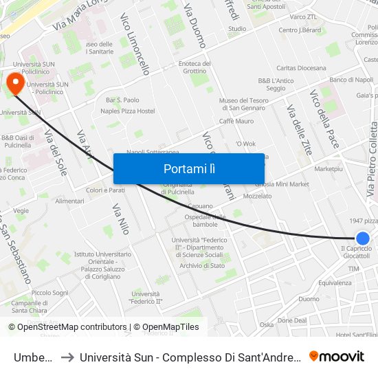 Umberto I to Università Sun - Complesso Di Sant'Andrea Delle Dame map