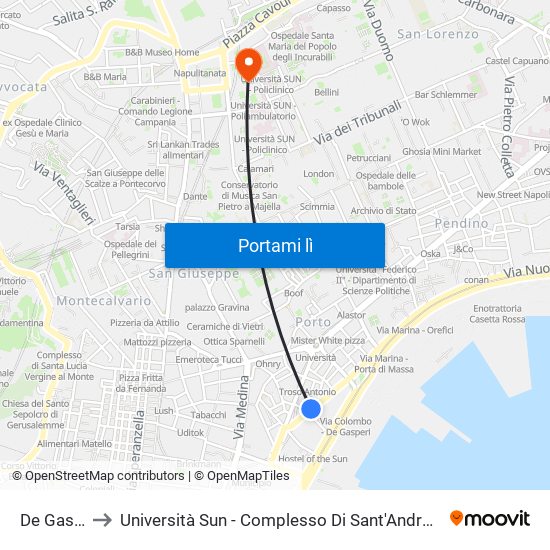 De Gasperi to Università Sun - Complesso Di Sant'Andrea Delle Dame map