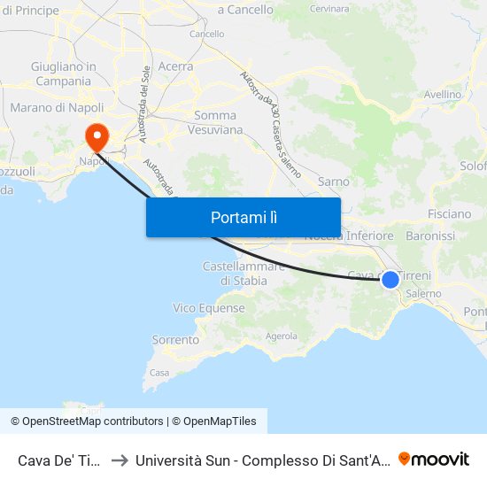 Cava De' Tirreni FS to Università Sun - Complesso Di Sant'Andrea Delle Dame map