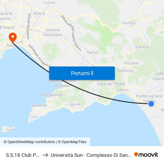 S.S.18 Club Pomodoro to Università Sun - Complesso Di Sant'Andrea Delle Dame map