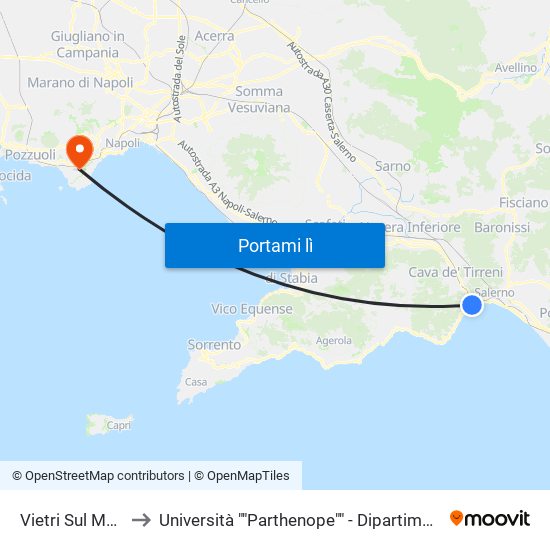Vietri Sul Mare-Amalfi to Università ""Parthenope"" - Dipartimento Di Scienze Motorie map