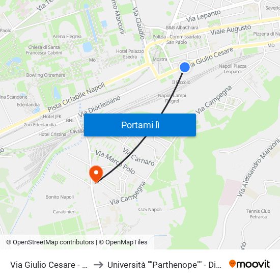 Via Giulio Cesare - Nuovo Capolinea Ctp to Università ""Parthenope"" - Dipartimento Di Scienze Motorie map