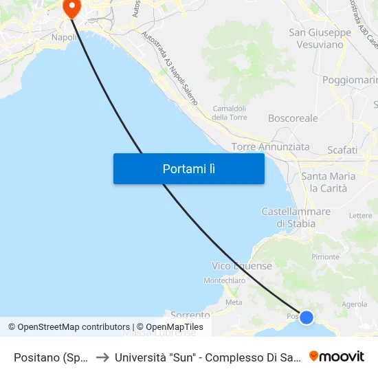 Positano (Sponda) to Università "Sun" - Complesso Di Santa Patrizia map