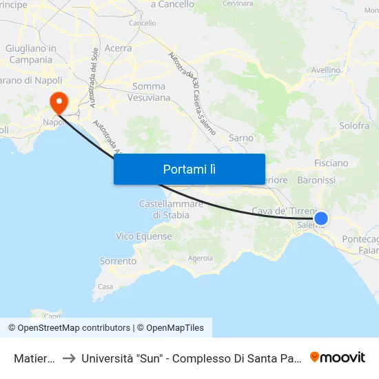 Matierno to Università "Sun" - Complesso Di Santa Patrizia map