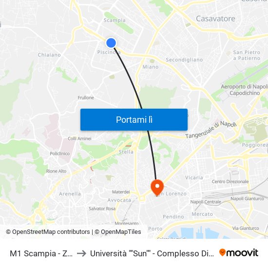 M1 Scampia - Zuccarini to Università ""Sun"" - Complesso Di Santa Patrizia map