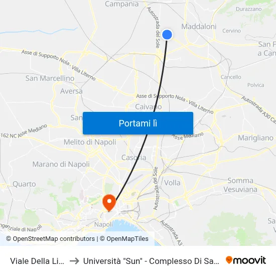 Viale Della Liberta' to Università "Sun" - Complesso Di Santa Patrizia map