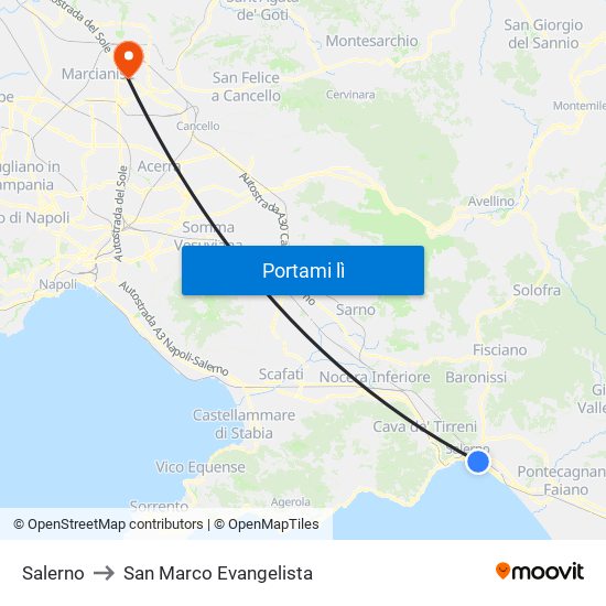 Salerno to San Marco Evangelista map