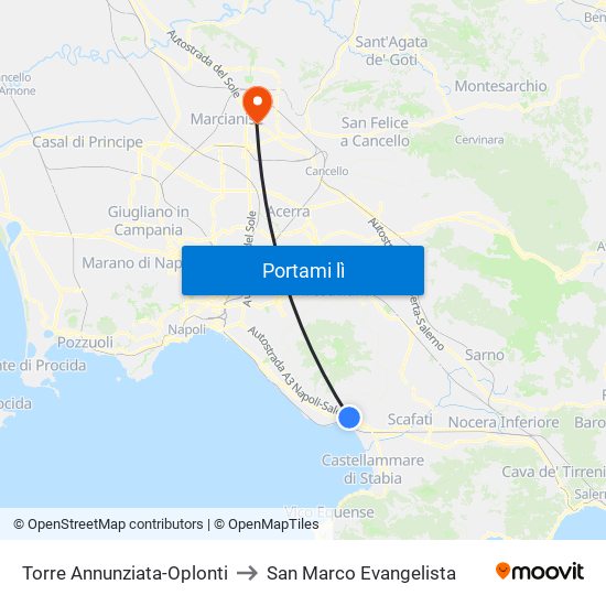 Torre Annunziata-Oplonti to San Marco Evangelista map