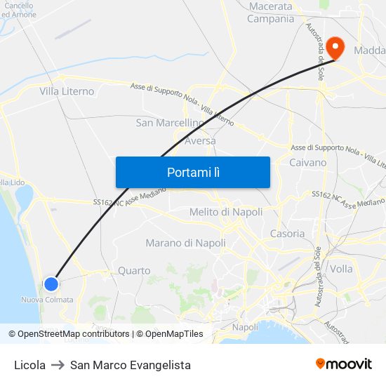 Licola to San Marco Evangelista map