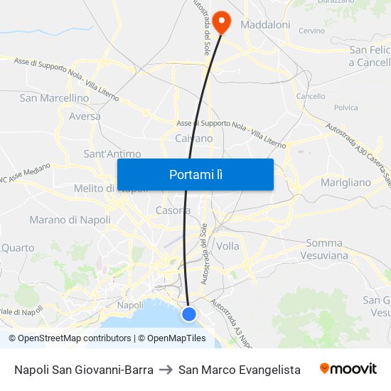 Napoli San Giovanni-Barra to San Marco Evangelista map