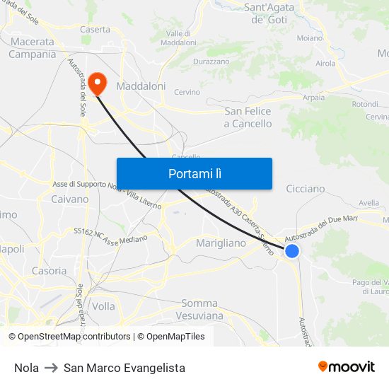 Nola to San Marco Evangelista map