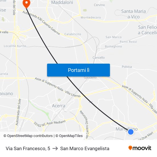 Via San Francesco, 5 to San Marco Evangelista map