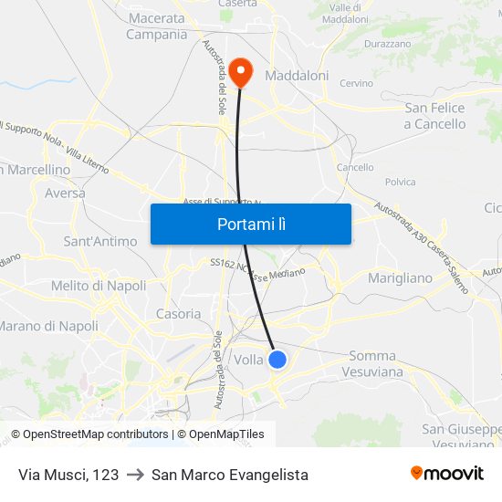 Via Musci, 123 to San Marco Evangelista map