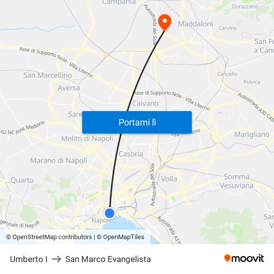 Umberto I to San Marco Evangelista map
