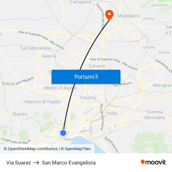 Via Suarez to San Marco Evangelista map