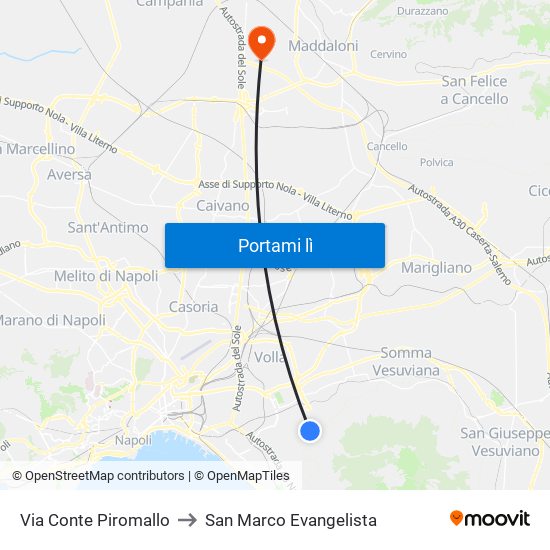 Via Conte Piromallo to San Marco Evangelista map