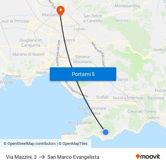 Via Mazzini, 3 to San Marco Evangelista map